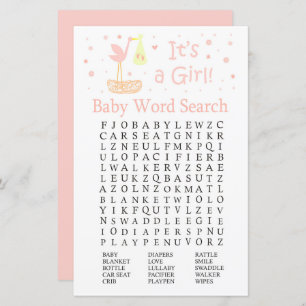 Roze Baby shower voor winkelnest Word Search Game