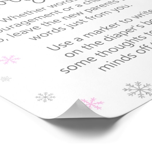 Roze Baby shower voor wintersnowflake Poster (Hoek)