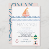 Roze Baby shower voor zeilboot en vuurtoren Kaart (Voorkant / Achterkant)