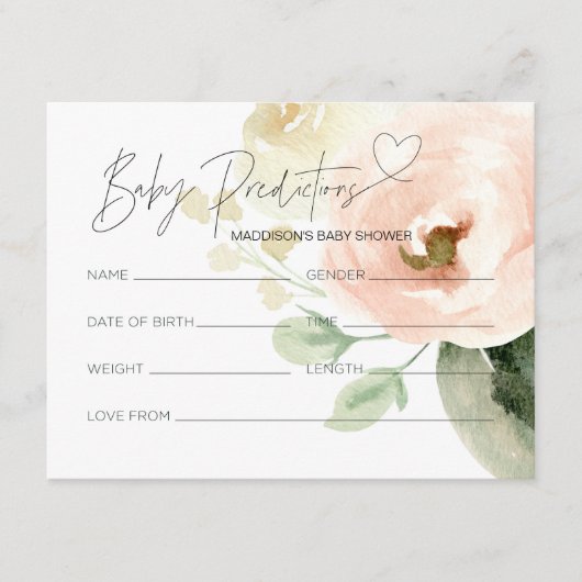 Roze Baby shower voorspelling spelkaart Informatiekaartje (Voorkant)