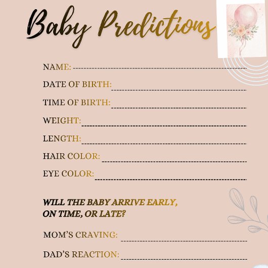 Roze baby shower voorspellingen spel