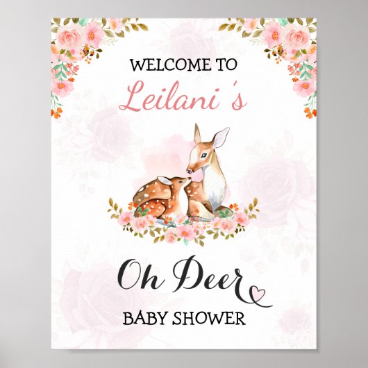 Roze Baby shower Waterverf Cloud Roos Welkom Poster (Voorkant)