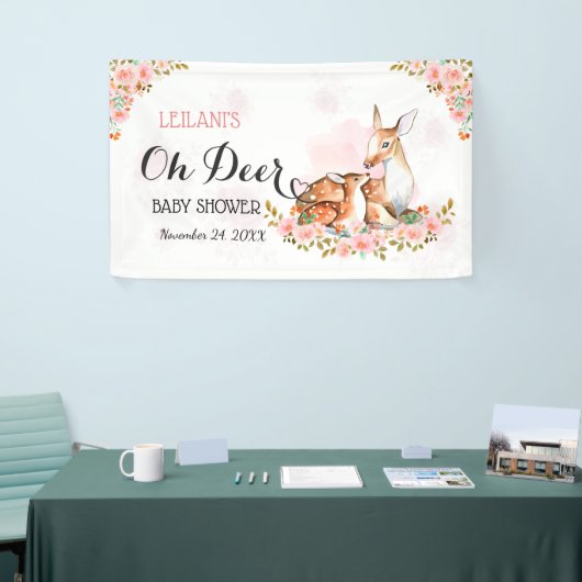 Roze Baby shower Waterverf Deer Roos Backdrop Spandoek (Beurs)