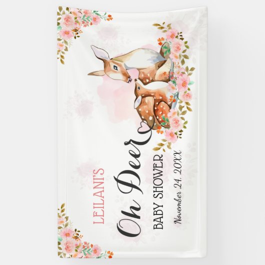 Roze Baby shower Waterverf Deer Roos Backdrop Spandoek (Verticaal)