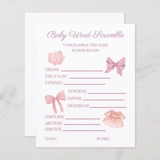  roze Baby shower Word Scramble (Voorkant / Achterkant)
