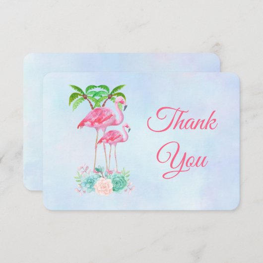 Roze Baby showers Bedankt van Flamingo & Palm Tree Kaart (Voorkant / Achterkant)