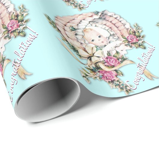  roze Baby showers inpakpapier (Rol Hoek)