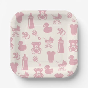 Roze Baby showers patroon Papieren Bordje