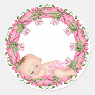 Roze Baby showers Sticker met Baby floral