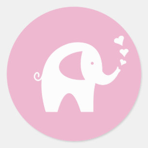 Roze baby showers stickers met schattige olifant