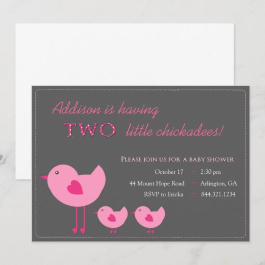 Roze Baby showers tweekleppige kippen Kaart (Voorkant / Achterkant)