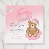 Roze Baby Slaperige Beer Dank u Bedankjes Labels (Voorkant)