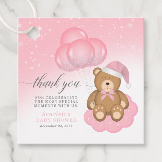 Roze Baby Slaperige Beer Dank u Bedankjes Labels (Voorkant)