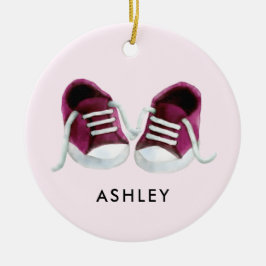 Roze Baby Sneakers Ornament, kerstcadeau Label Keramisch Ornament