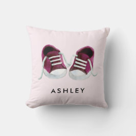 Roze Baby Sneakers Pillow, met naam, voor Nursery Kussen