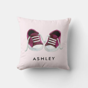 Roze Baby Sneakers Pillow, met naam, voor Nursery Kussen