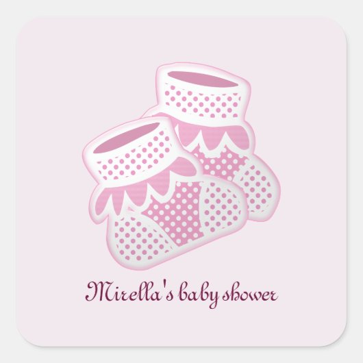 roze baby sokken vierkante sticker (Voorkant)