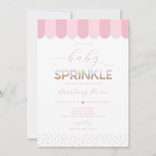 Roze Baby Sprinkle Baby shower Kaart (Voorkant)