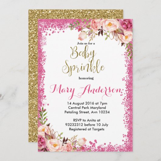 Roze Baby Sprinkle Invitations Meisje Kaart (Voorkant / Achterkant)