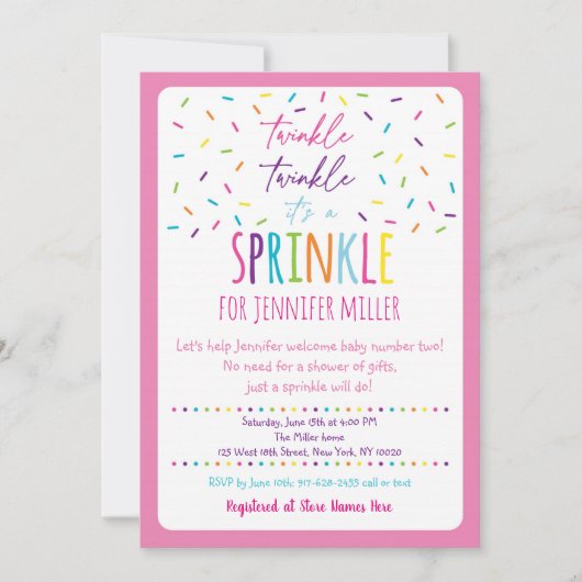 Roze Baby Sprinkle Kaart (Voorkant)