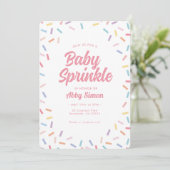 Roze Baby Sprinkle Rainbow Sprinkles Invitation Kaart (Staand voorkant)