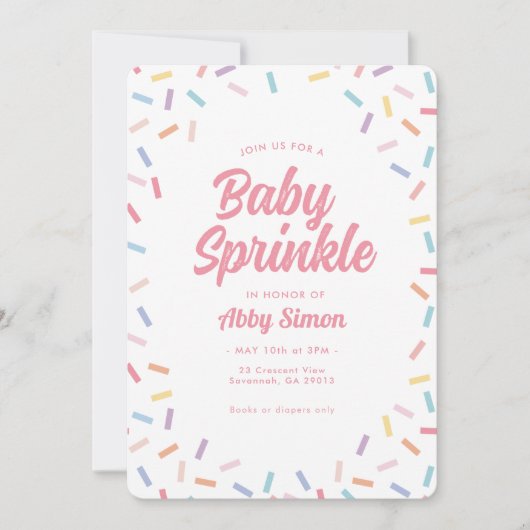 Roze Baby Sprinkle Rainbow Sprinkles Invitation Kaart (Voorkant)