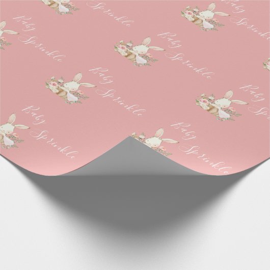 Roze Baby Sprinkle Wit Script Baby shower Cadeaupapier (Hoek)