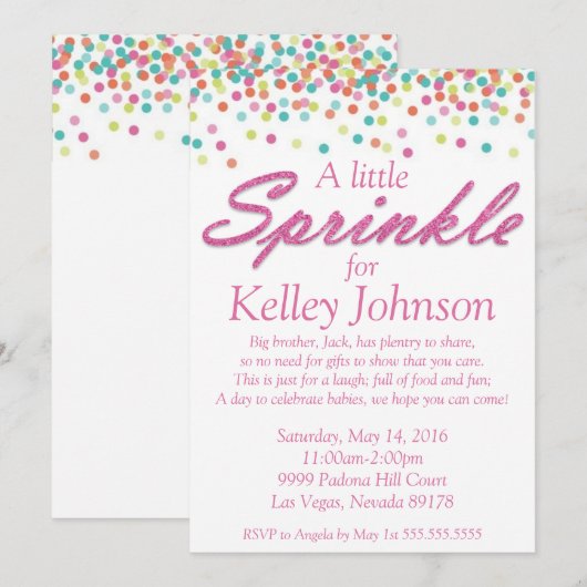 Roze Baby sprinkletschoen uitnodigen Kaart (Voorkant / Achterkant)