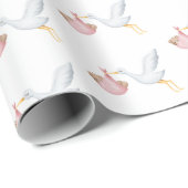 Roze Baby & Stork Waterverf Baby shower Cadeaupapier (Rol Hoek)
