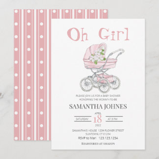 Roze baby stroller Blossom Baby shower Kaart