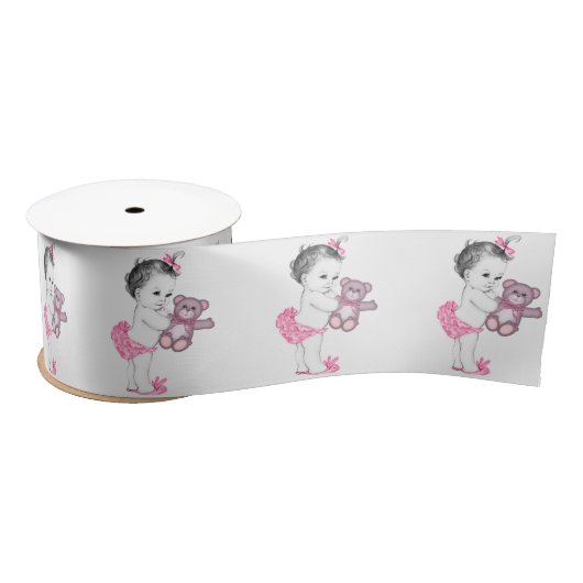 Roze Baby Teddy Bear Baby Meisje Douche Satijnen Lint (Spoel)