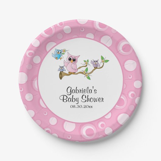 Roze Baby Uil Baby shower Thema Papieren Bordje (Voorkant)