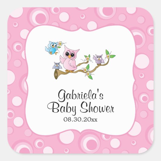 Roze Baby Uil Baby shower Thema Vierkante Sticker (Voorkant)