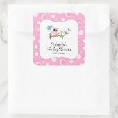 Roze Baby Uil Baby shower Thema Vierkante Sticker (Tas)