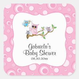 Roze Baby Uil Baby shower Thema Vierkante Sticker