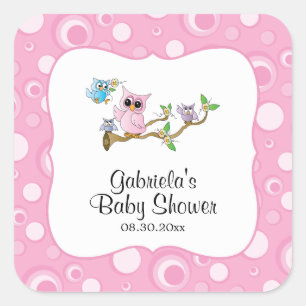 Roze Baby Uil Baby shower Thema Vierkante Sticker