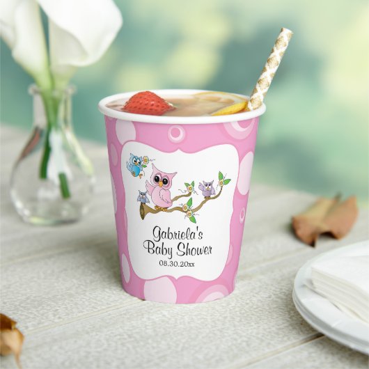 Roze Baby Uil Papieren Bekers (Insitu)