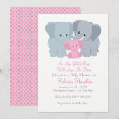 Roze Baby Uitnodiging tot olifant (Voorkant / Achterkant)