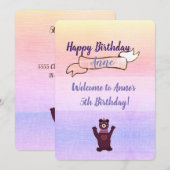 Roze Baby Verjaardagsfeestuitnodigingen Beer Kaart (Voorkant / Achterkant)