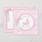 Roze Baby Vervoer & Snowflakes Hartelijk dank Kaart (Voorkant / Achterkant)