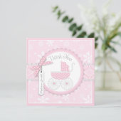 Roze Baby Vervoer & Snowflakes Hartelijk dank Kaart (Staand voorkant)