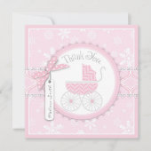 Roze Baby Vervoer & Snowflakes Hartelijk dank Kaart (Voorkant)