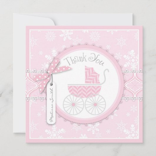 Roze Baby Vervoer & Snowflakes Hartelijk dank Kaart (Voorkant)