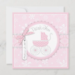 Roze Baby Vervoer & Snowflakes Hartelijk dank Kaart