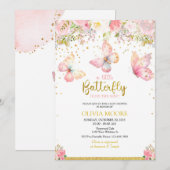 Roze baby vlinder baby shower uitnodiging (Voorkant / Achterkant)