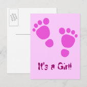 Roze Baby Voetafdruk Het is een meisje! Briefkaart (Voorkant / Achterkant)