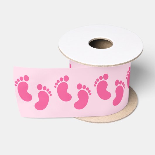Roze Baby voetafdruk Satijnen Lint (Spoel)