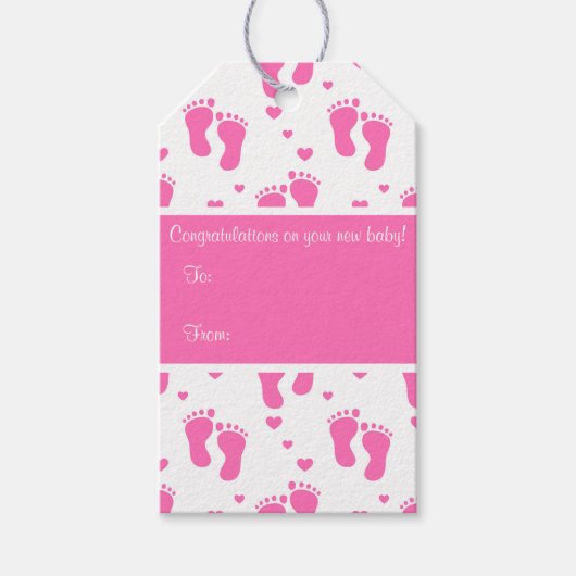 Roze Baby voetafdrukken Cadeaulabel (Voorkant)