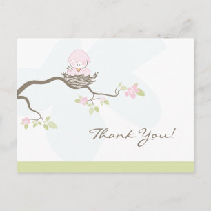 Roze Baby vogel Dank u Briefkaart