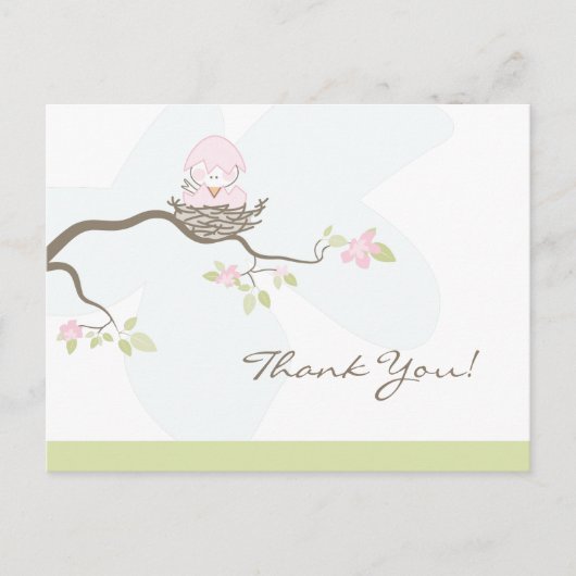 Roze Baby vogel Dank u Briefkaart (Voorkant)